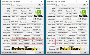MSI GeForce GTX 1080 Gaming X: Pressesample (links) vs. Retailkarte (rechts)